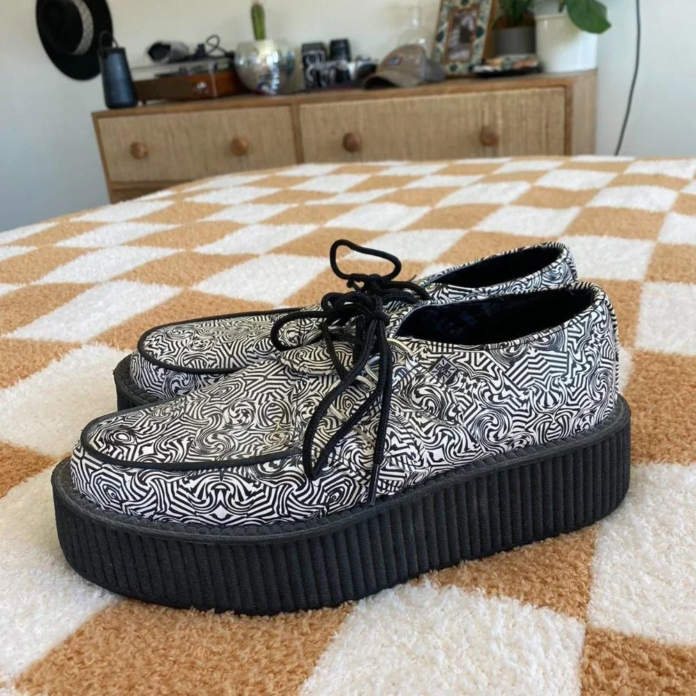 T.U.K Black and White Patterned Platform Shoes